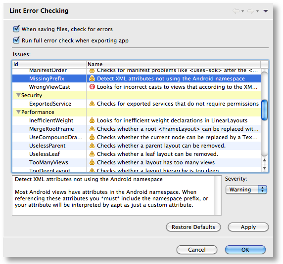 Developer Goodies Eclipse ADT 16/Tools r16 Will Introduce Android Lint