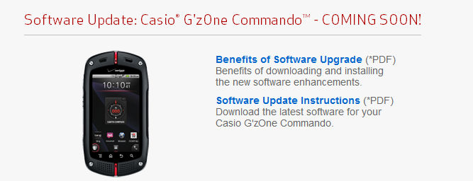 Casio G'zOne Commando Receiving Update C771M100 With Free Push-To-Talk ...