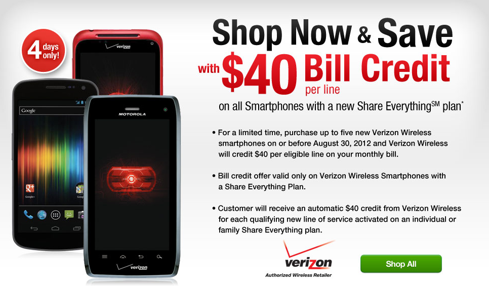 [Update It's Back] Verizon Offering 40 Bill Credit For New 4G Phones