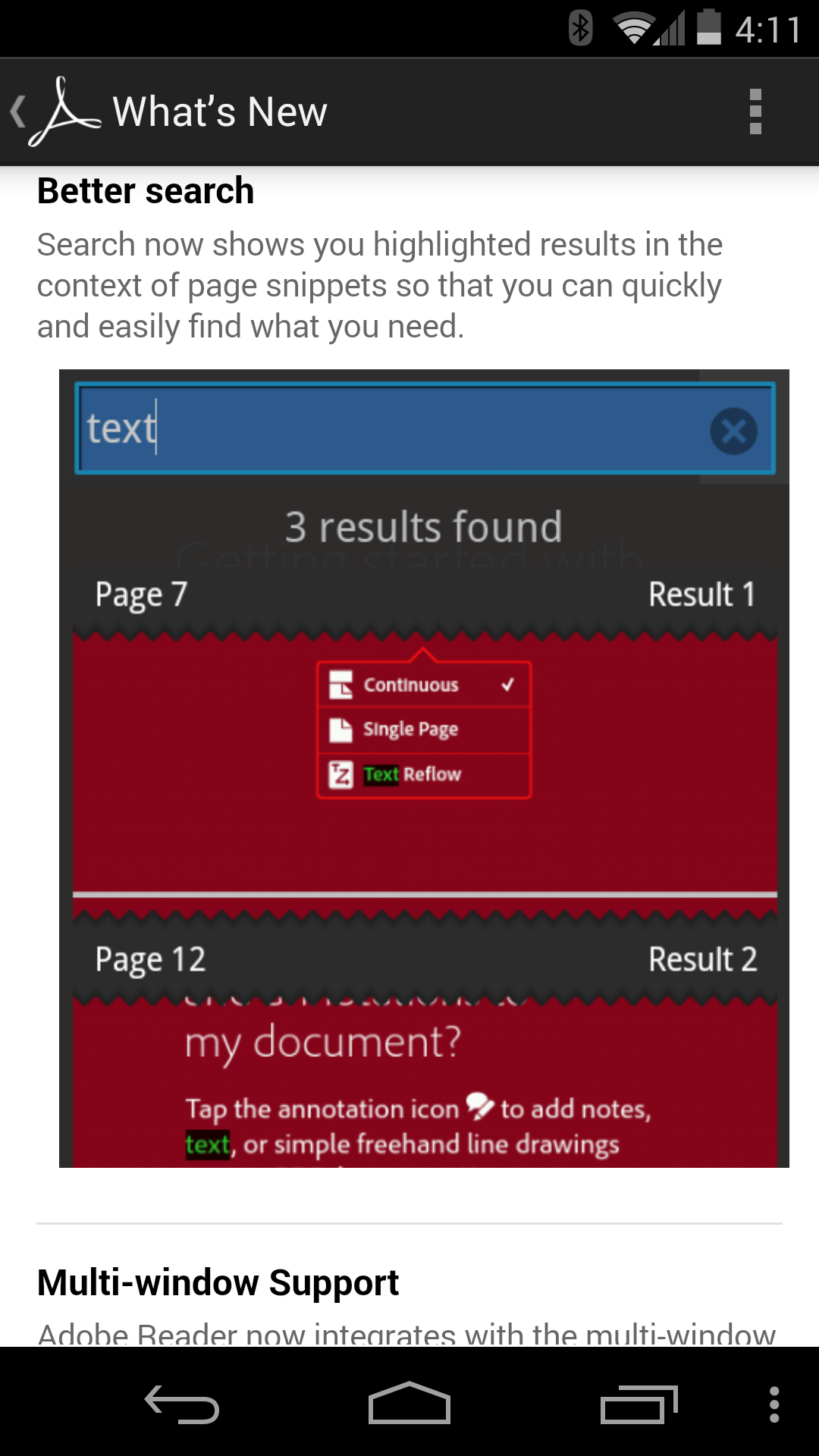 Adobe reader for android updated to version 11 1 now has new pdf