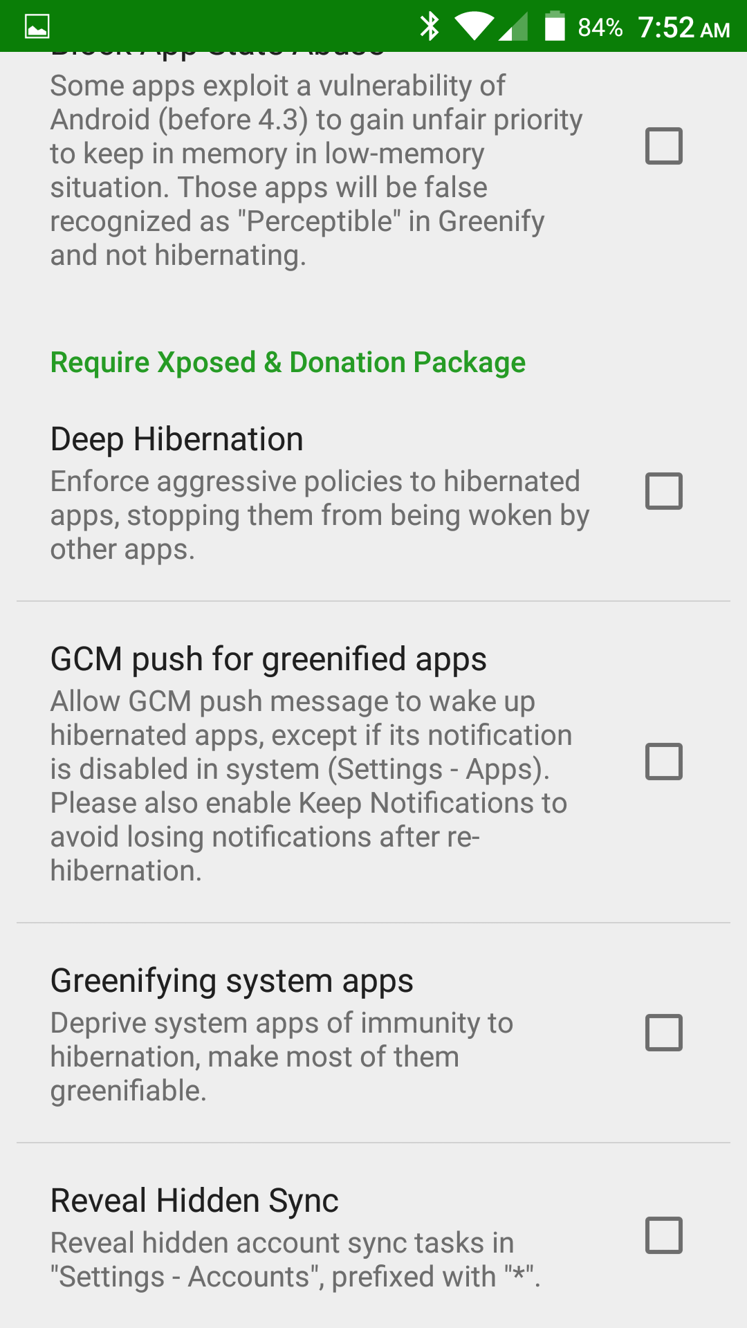 greenify settings