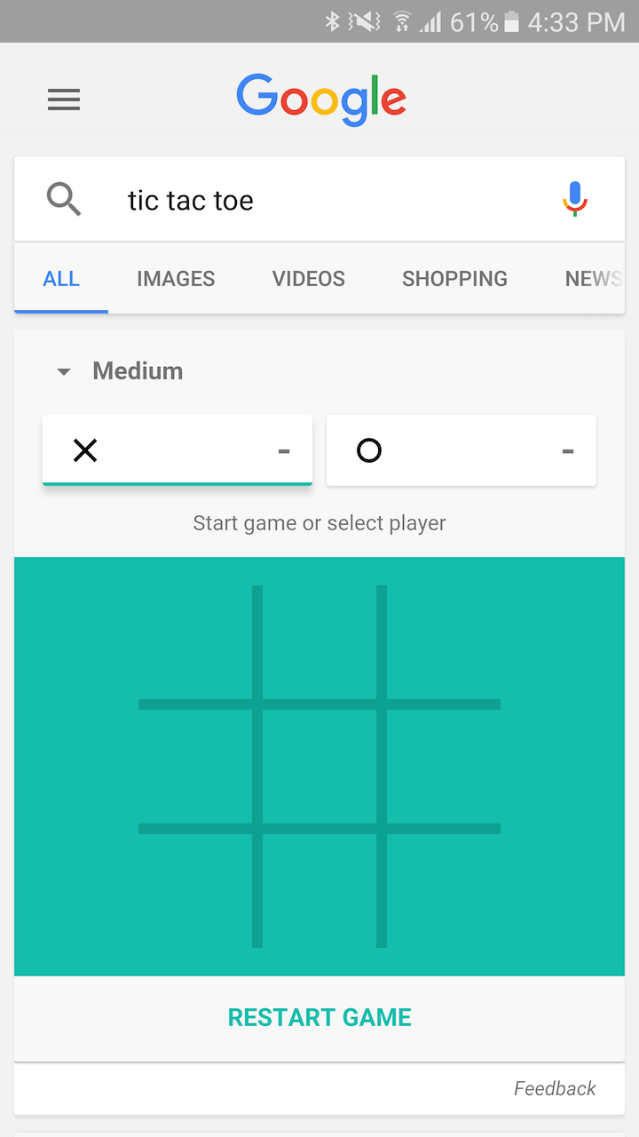 Solitaire and tictactoe can now be played via a Google search
