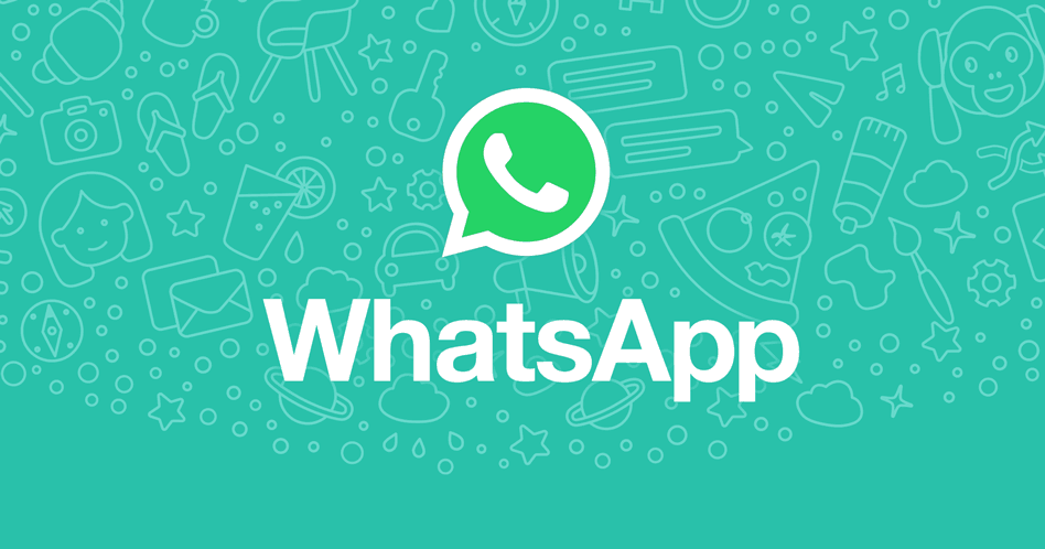 The WhatsApp logo on top of a green background with icons over everyday items