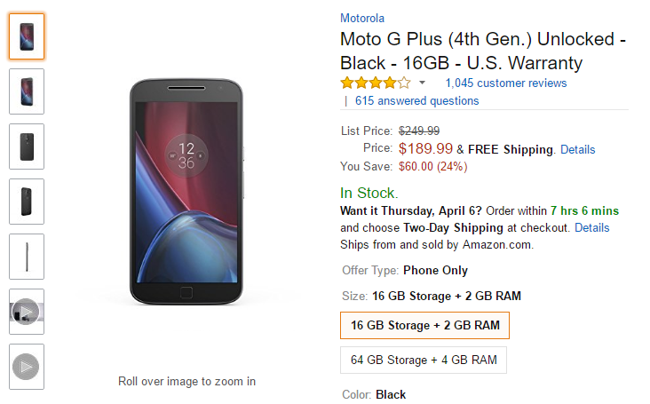 Deal: Pick Up a Moto G4 Plus for $160 in Black or White, Save $70