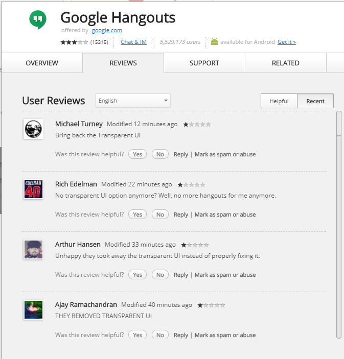 [Update And it's back] Google has disabled the transparent UI for