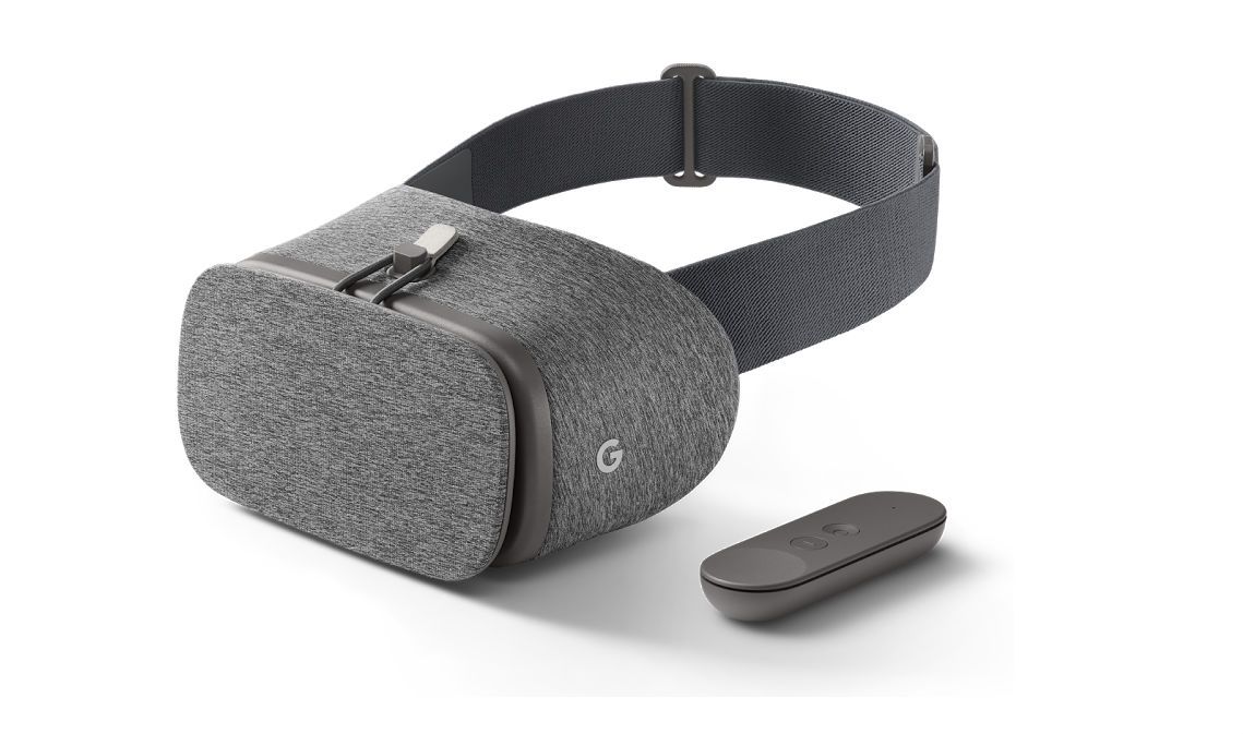 A product render of the Daydream View and its controller