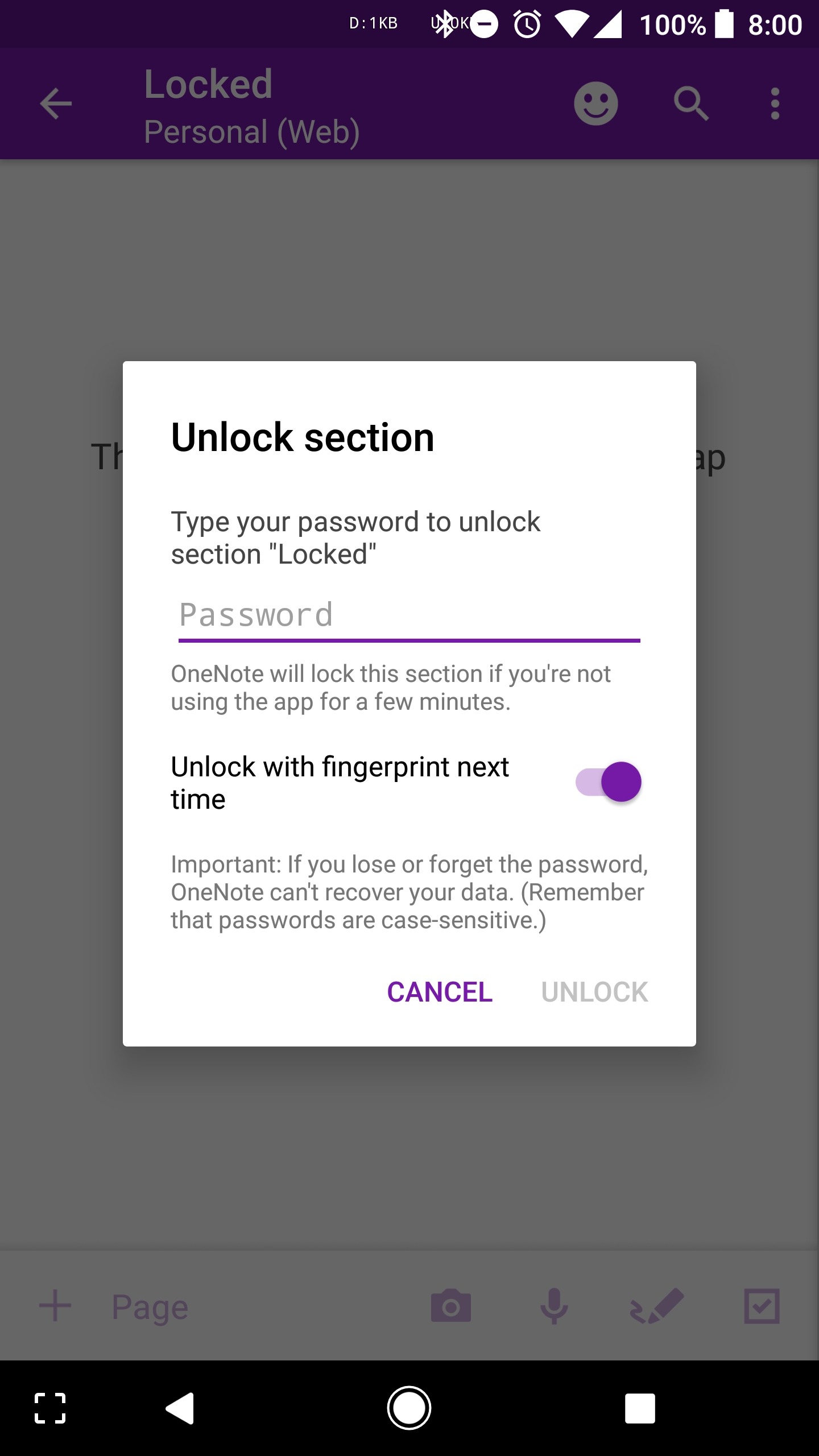 enable touch id for onenote apple