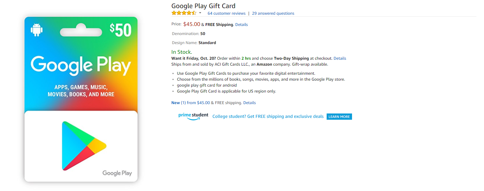 Google Play Gift Cards in Entertainment Gift Cards 