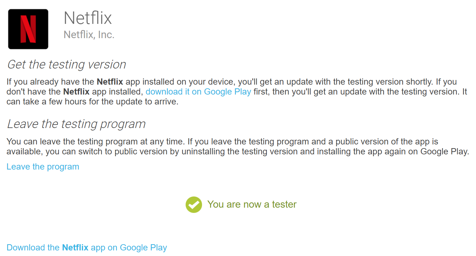 Netflix's Android beta program on Google Play is open to the public again