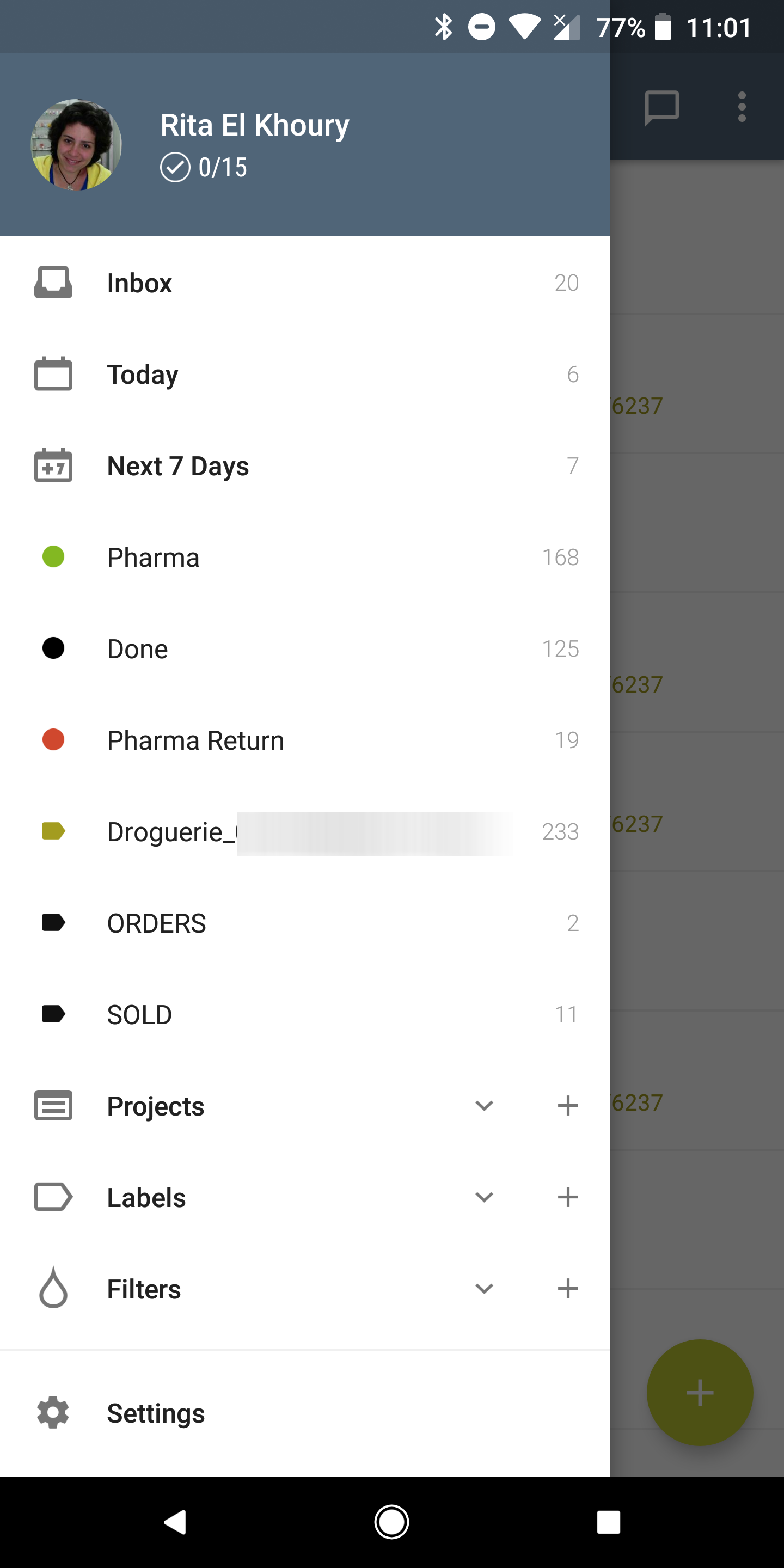 Todoist lets you pin projects, labels, and filters to your favorites