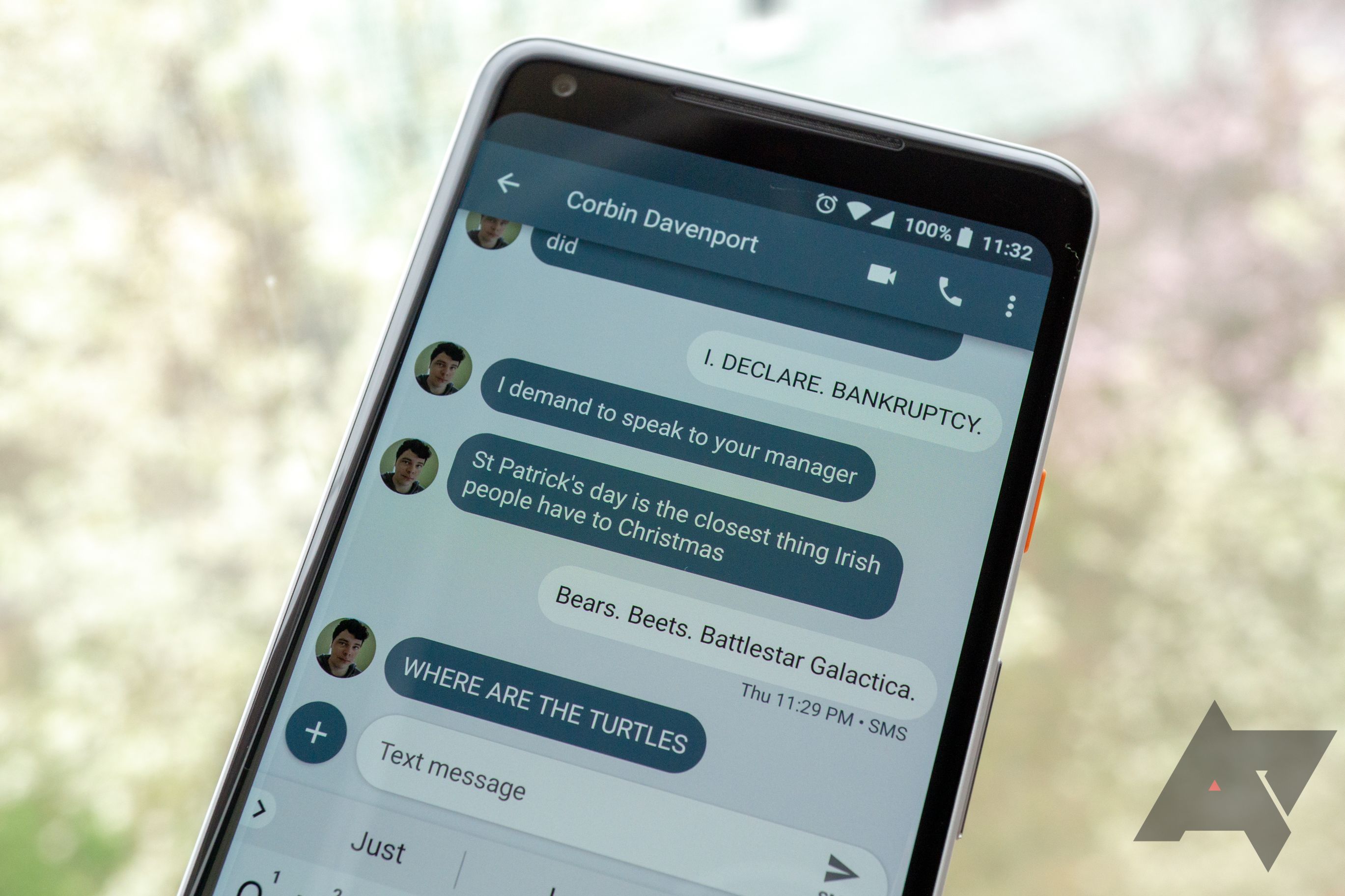 An SMS conversation in Android Message displayed on a phone screen