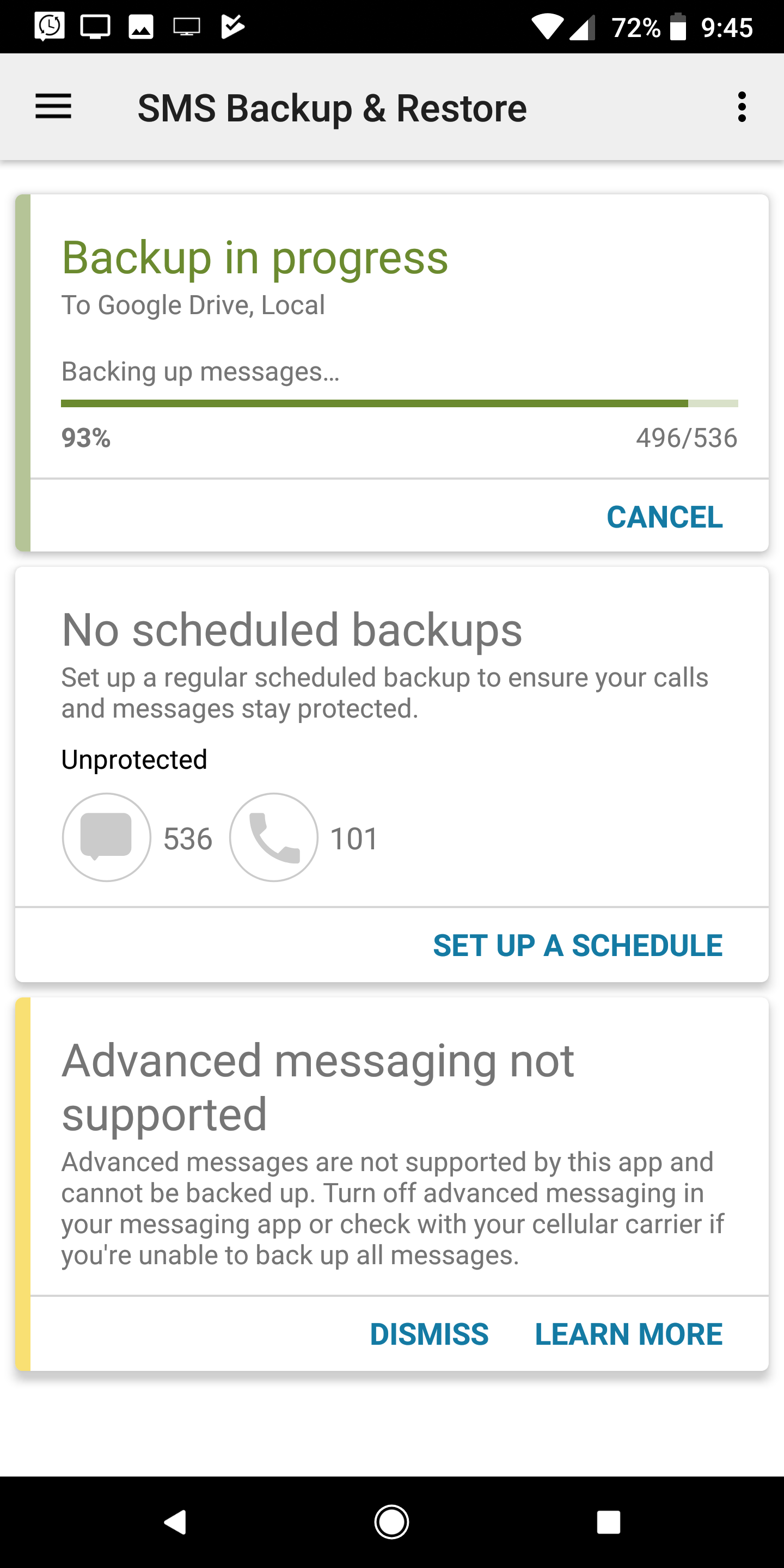 sms backup app where on google stored