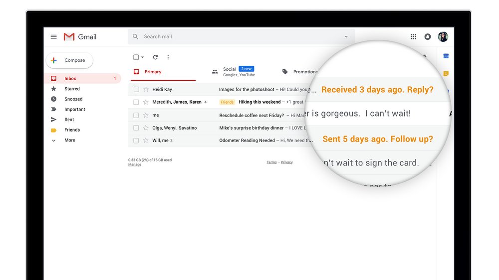 Nudges being magnified in Gmail on desktop