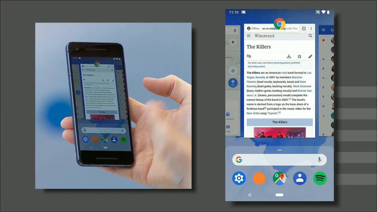 A screengrab from Google I/O where Google showed off its Android 9 Pie gesture system.