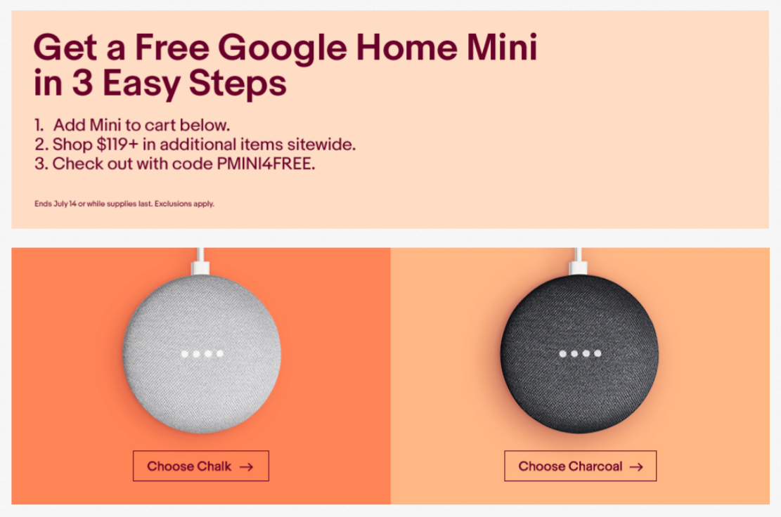 [Deal Alert] Nab a free Google Home Mini with 119 purchase on eBay