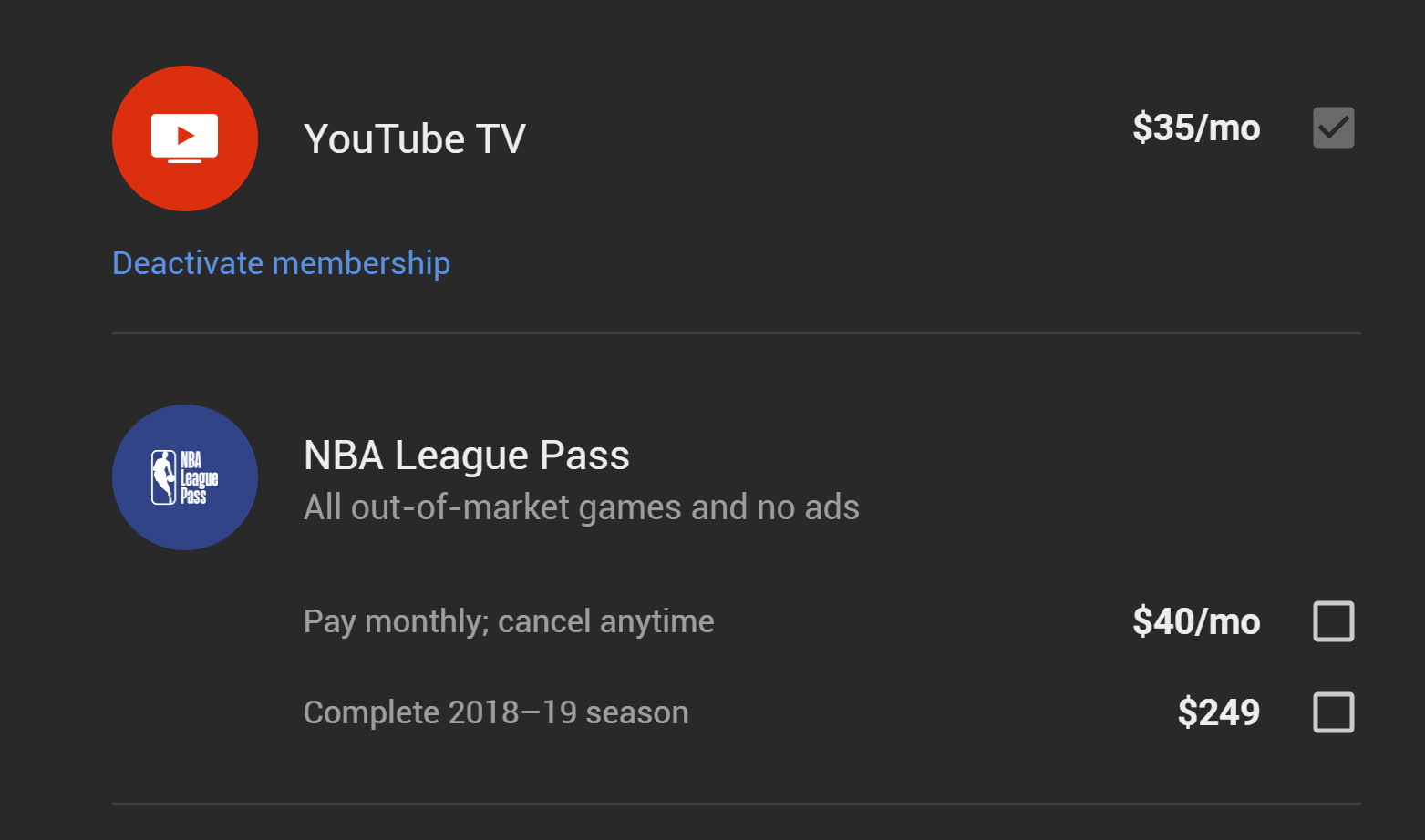 youtube tv and nba league pass