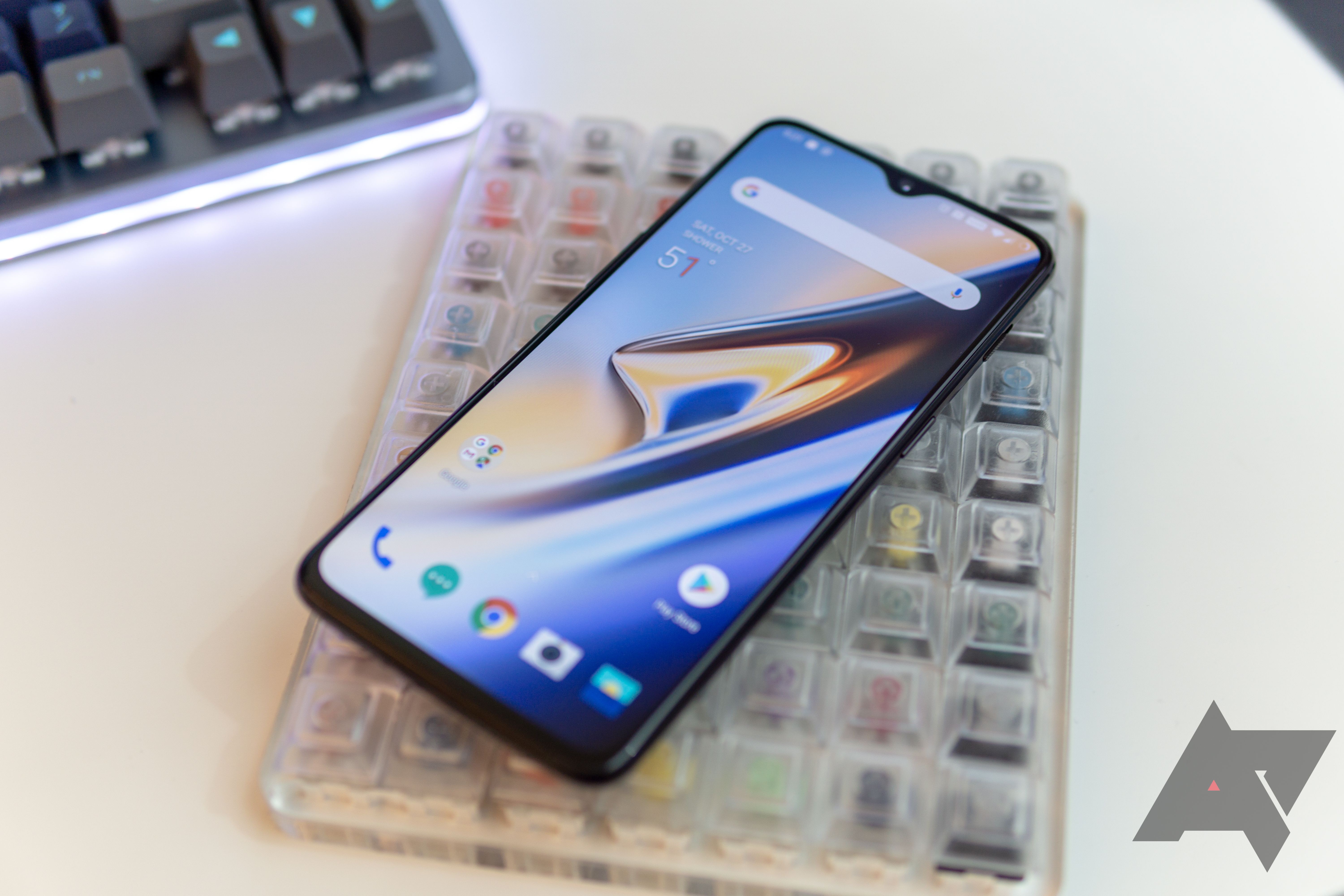 The OnePlus 6 as shown resting on a desk.