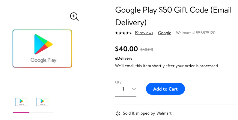 Get A 50 Google Play Gift Code For 40 From Walmart