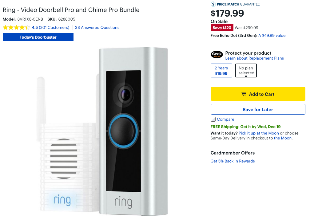 Ring Video Doorbell Pro, Chime Pro, and Echo Dot bundle is just 180