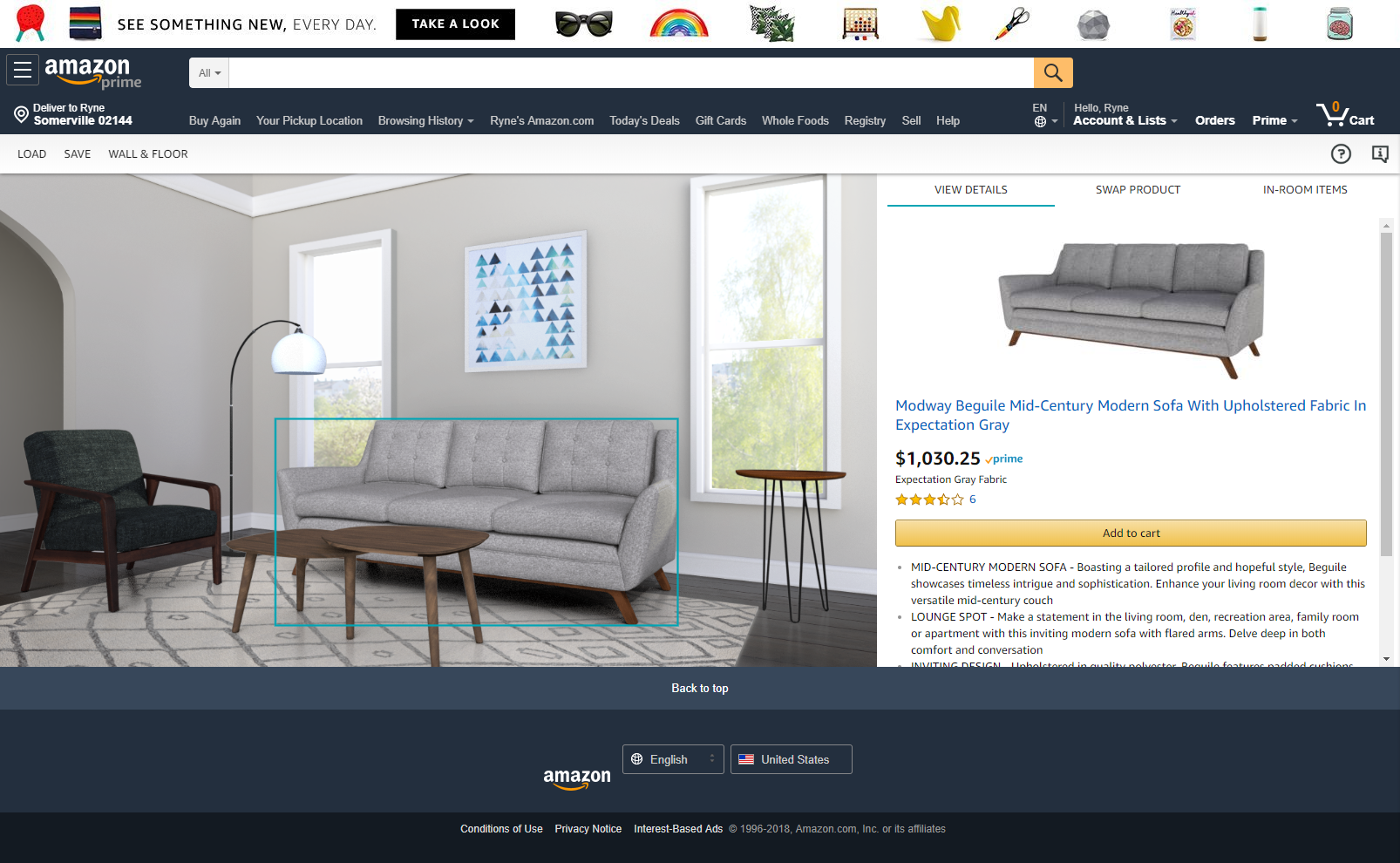 Amazon's new Showroom lets you preview furniture in a virtual living room
