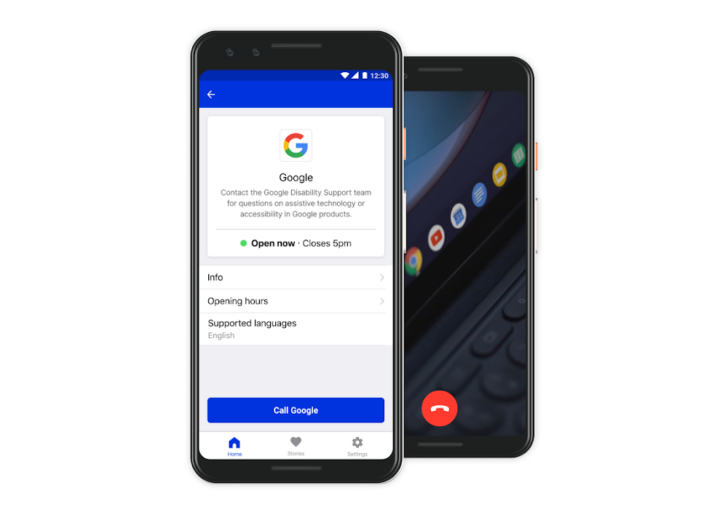 Google's Disability Support functionality is displayed on a phone screen