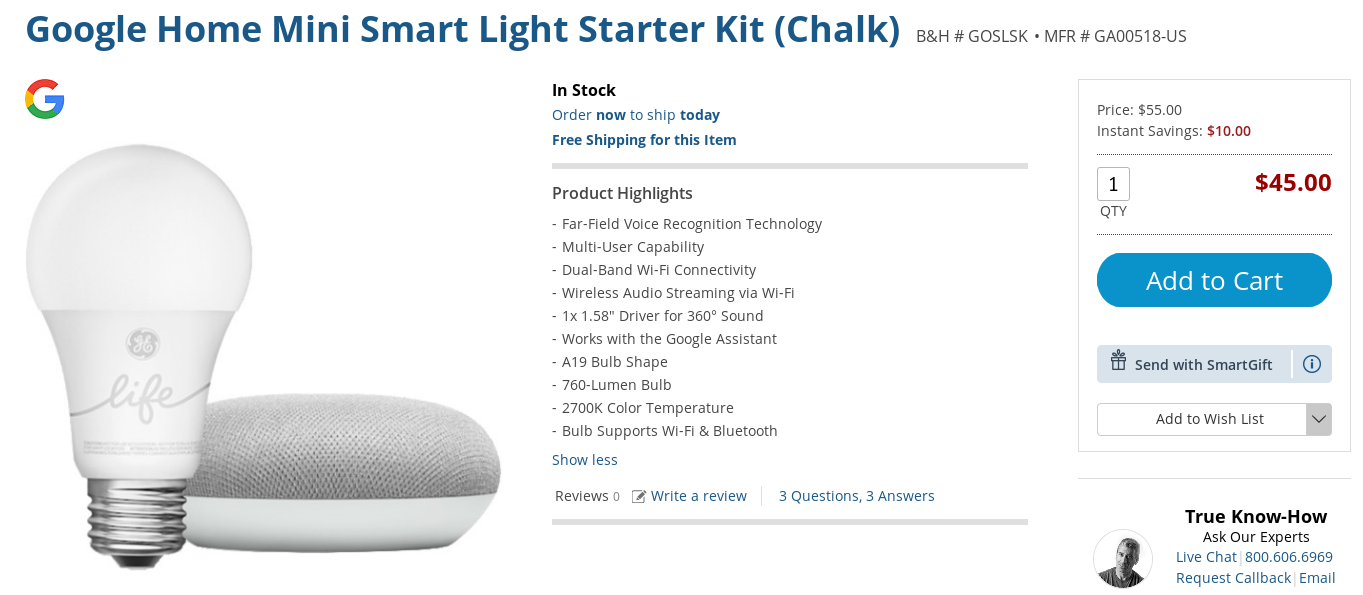 Get a Home Mini and a GE CLife smart bulb for 45 (10 off) at B&H