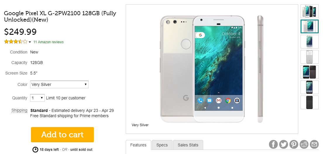 Firstgen Pixel XL (128GB) on sale for 250 today on Woot