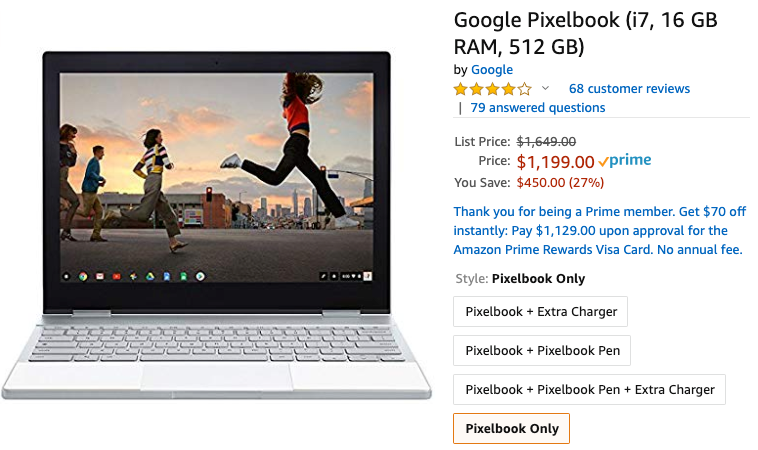 Google Pixelbook i7/512GB model is $1,199 ($451 off) from Amazon and Walmart