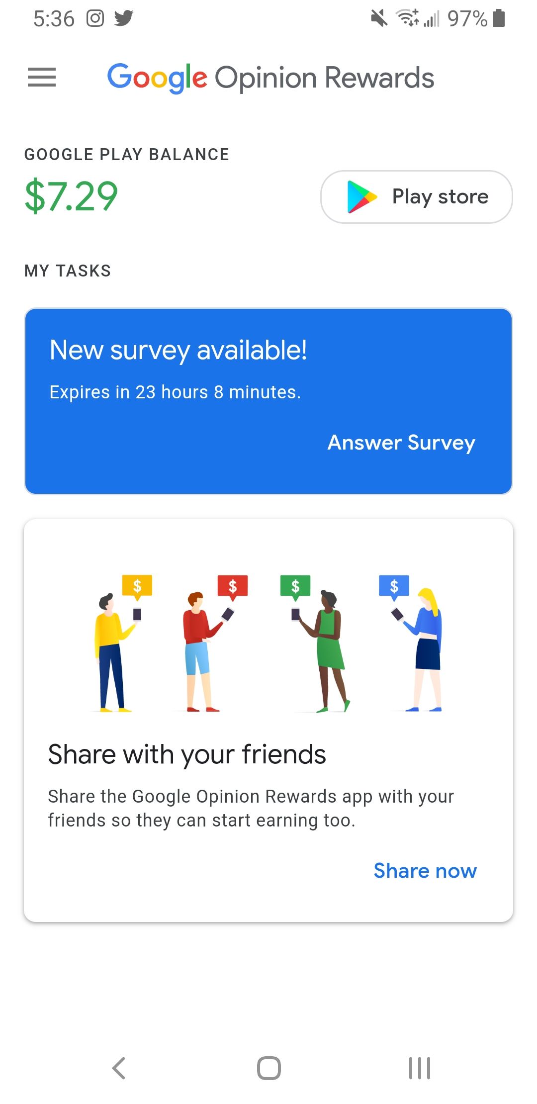 Exemplo de pesquisa no Google Opinion Rewards