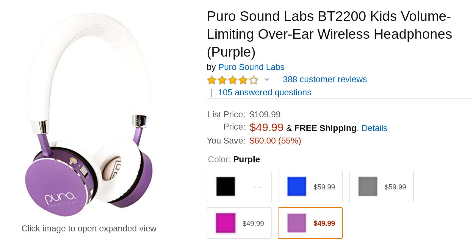 Puro Sound Labs BT2200 kids Bluetooth 