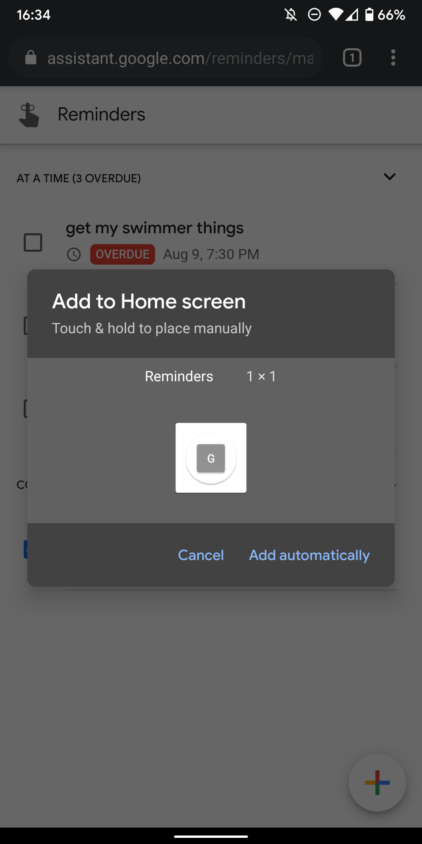 How to add a homescreen shortcut to your Google Assistant reminders