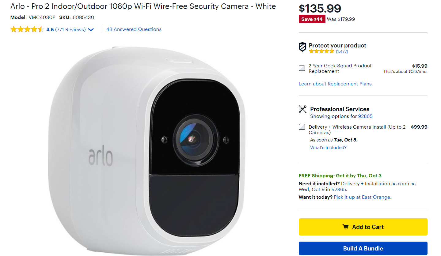Arlo Pro 2 add-on camera down to $136 at Best Buy ($44 off)
