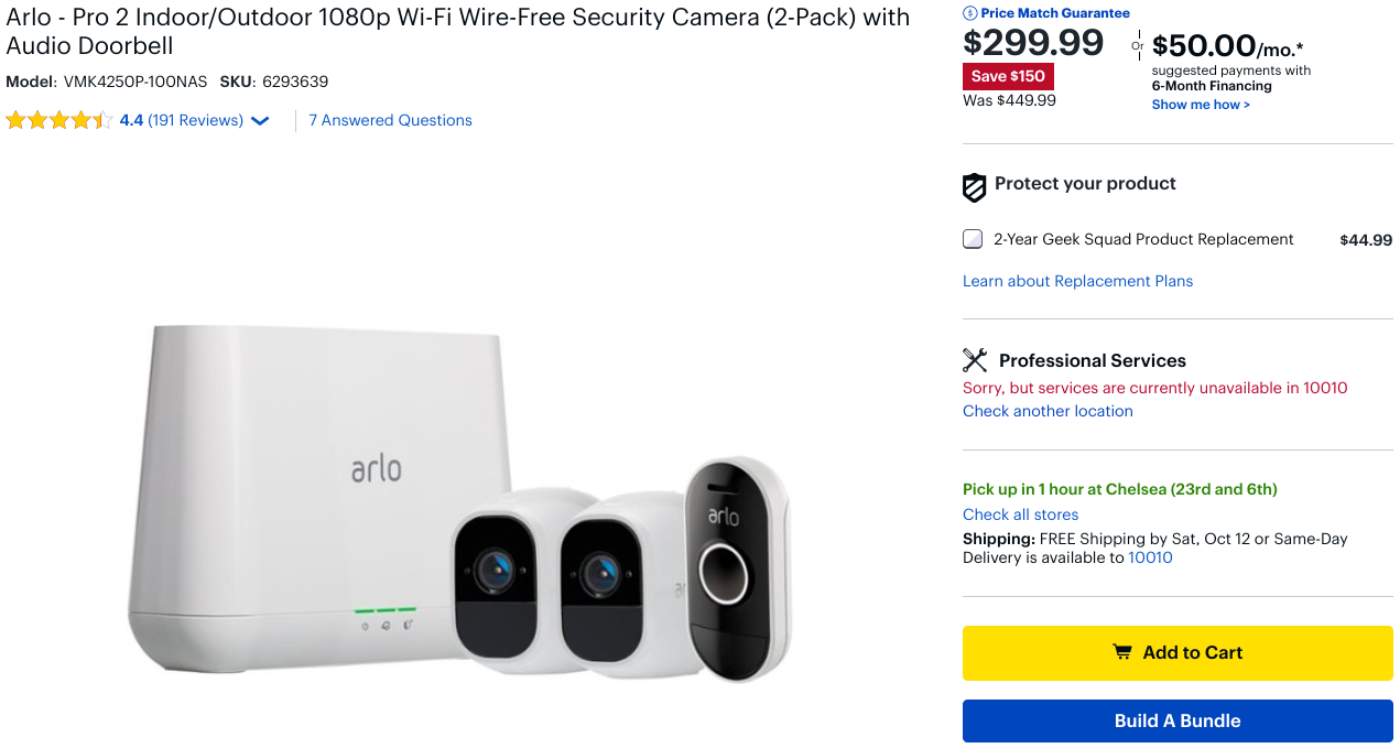 Get an Arlo Pro 2 twocamera kit with audio doorbell for 300 (150 off
