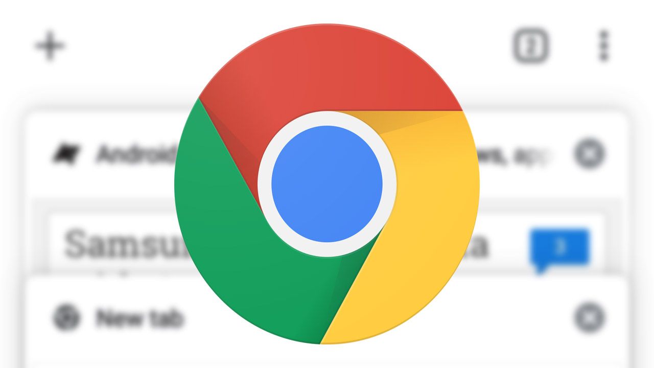 A large Google Chrome logo in front of two blurred browser windows. 