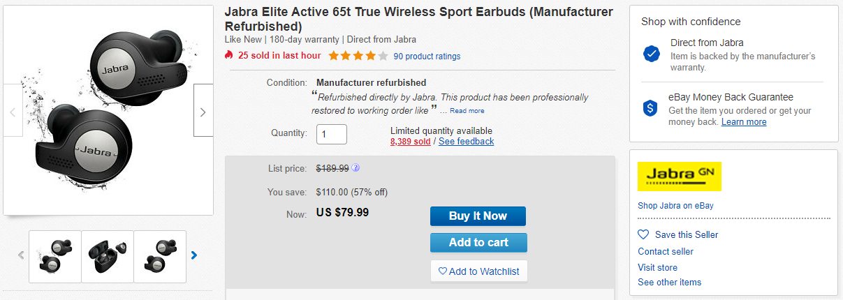 Jabra elite 65t online active refurbished