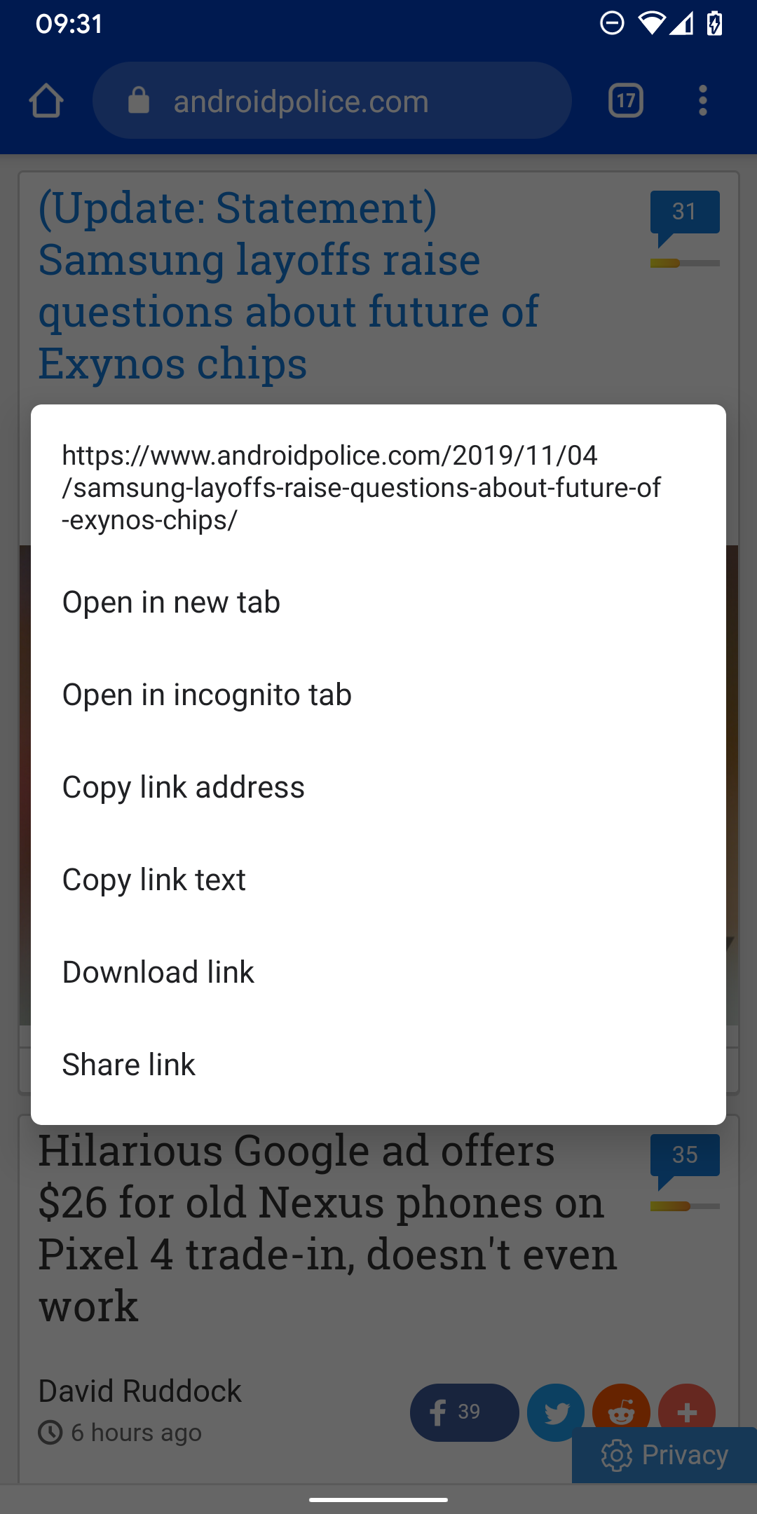 Google Chrome 78 has a redesigned long-press context menu