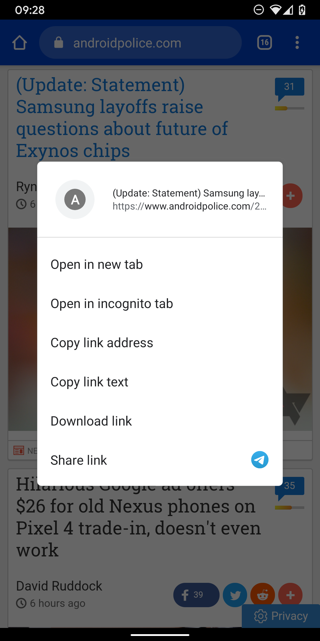 Google Chrome 78 has a redesigned long-press context menu
