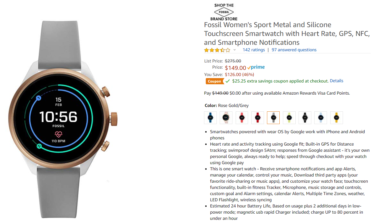 Women's Gen 4 Fossil Sport smartwatches are as low as $124 ...