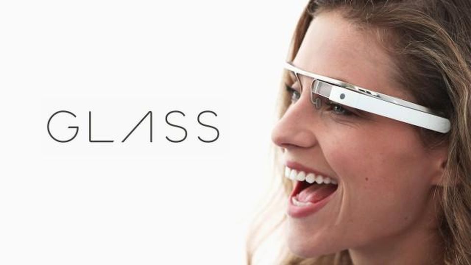 Google Glass graphic with smiling lady wearing the product