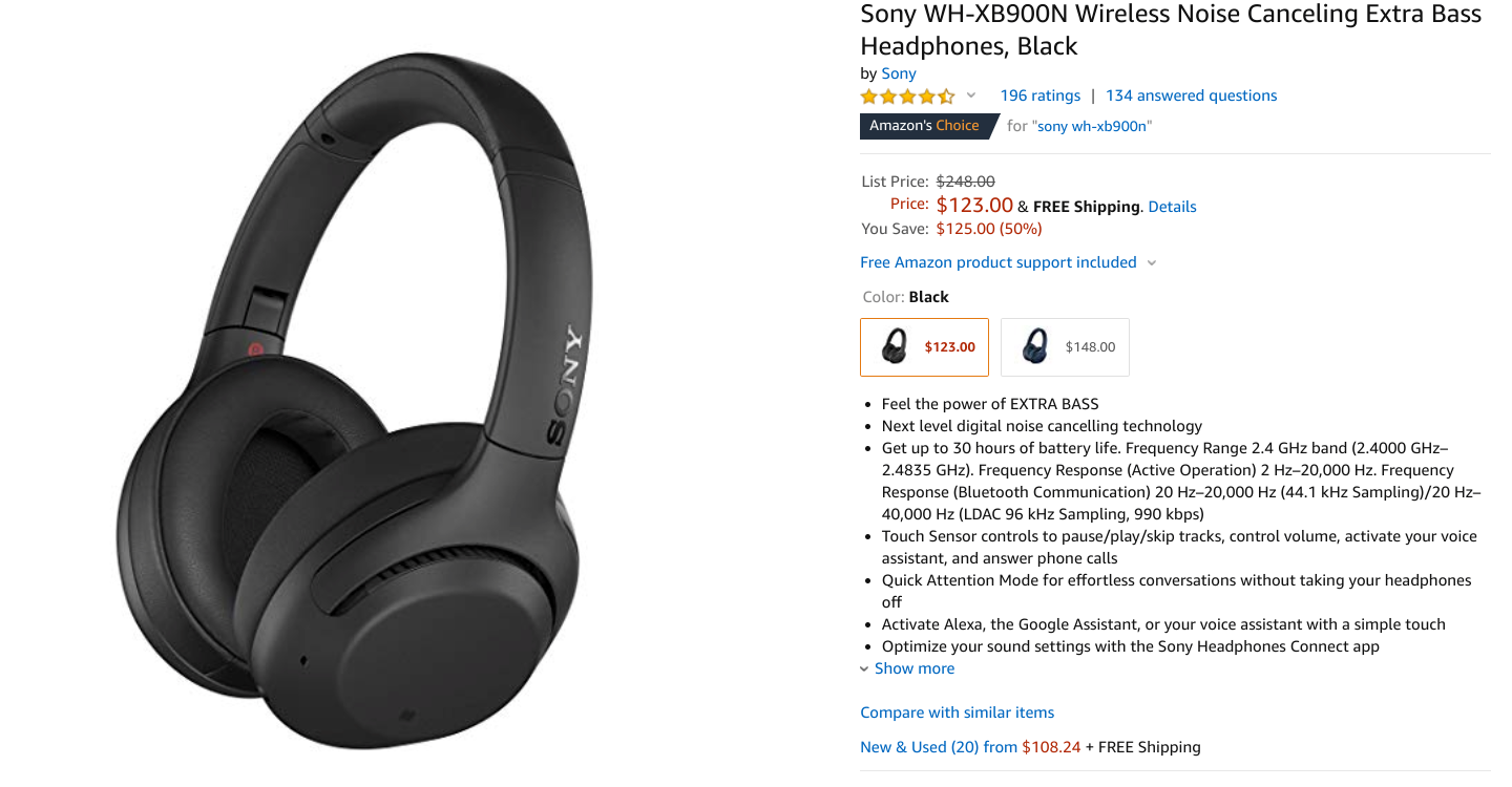 Sony's WH-XB900N headphones bring the bass and ANC for $123 ($125 off)