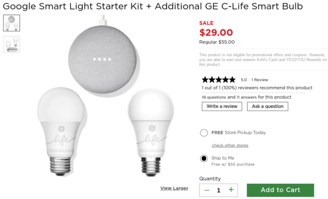New Google Home Mini & GE C-Life Bulb Smart Light Starter Kit 