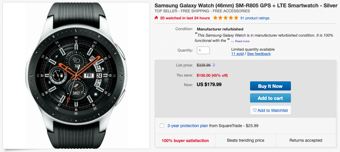 Snag a refurbished Samsung Galaxy Watch for only 180 (120 off) on eBay