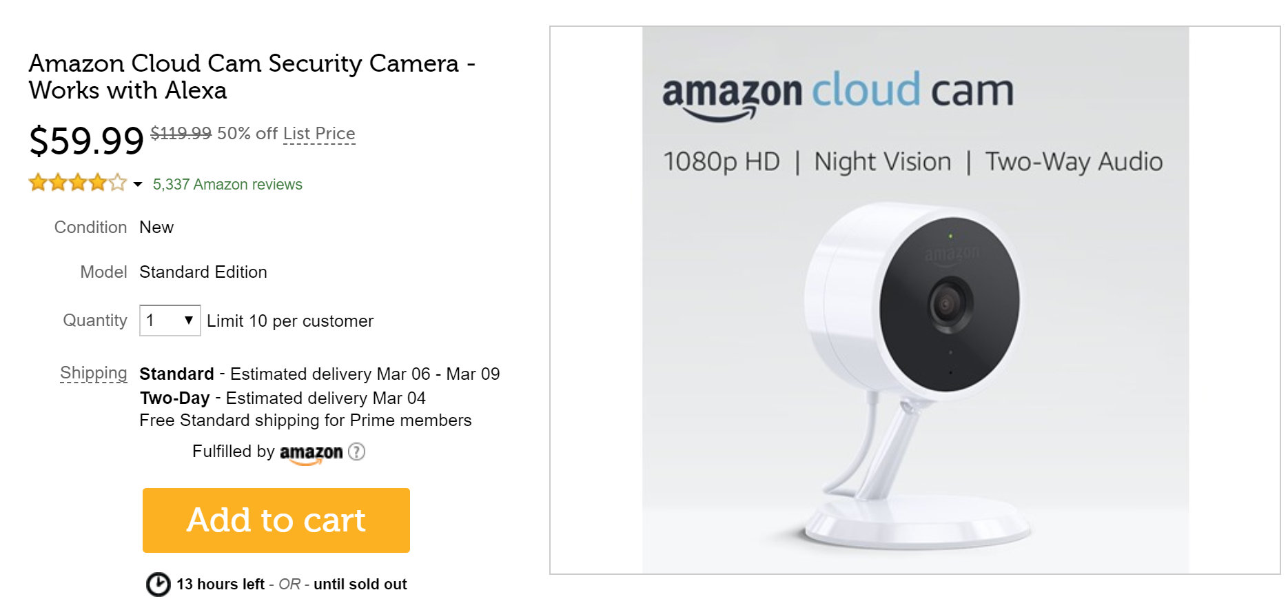 Amazon Cloud Cam down to new alltime low of 60 (half off) at Woot