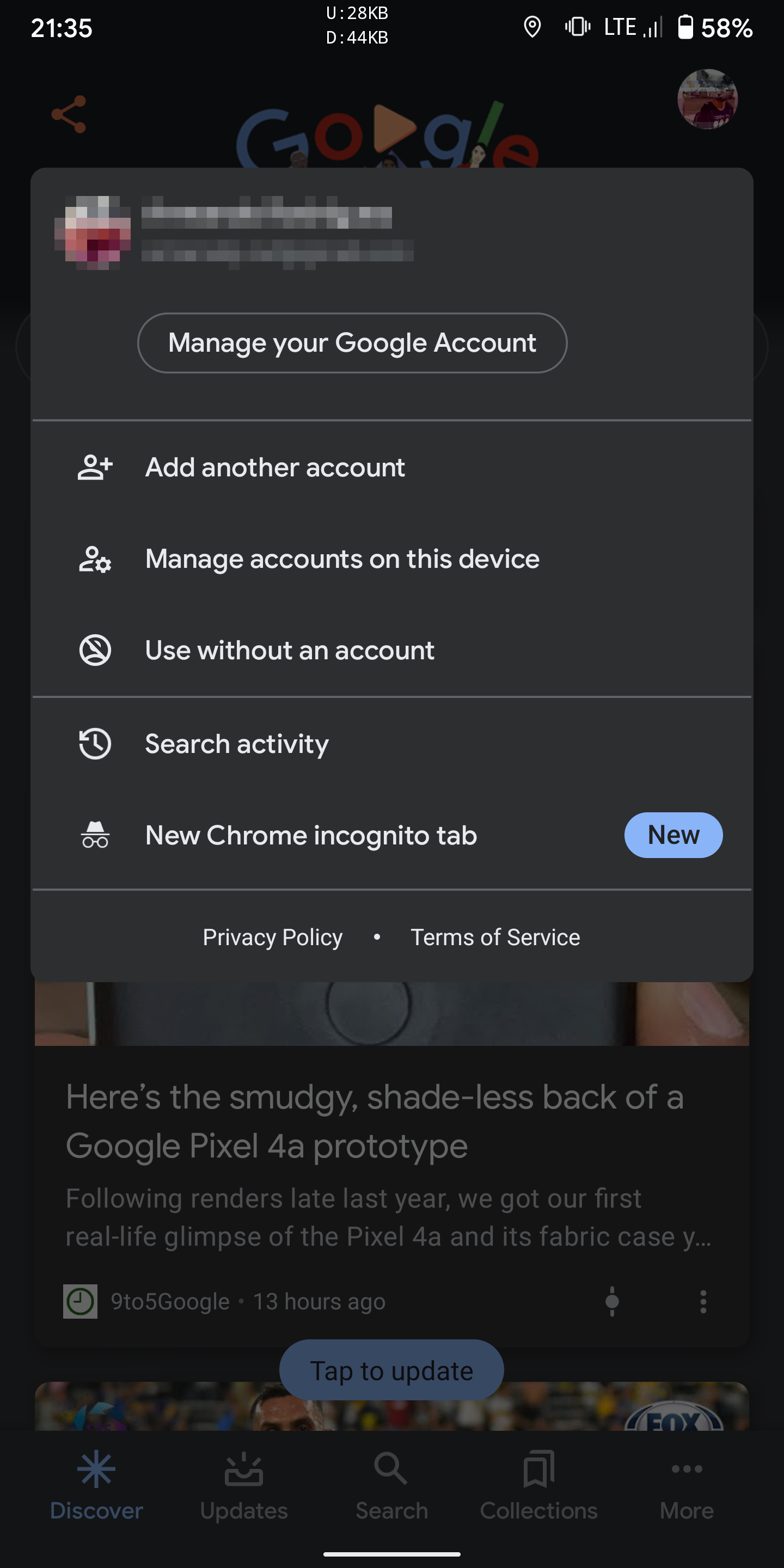 Google app adds a shortcut to open an incognito tab in Chrome