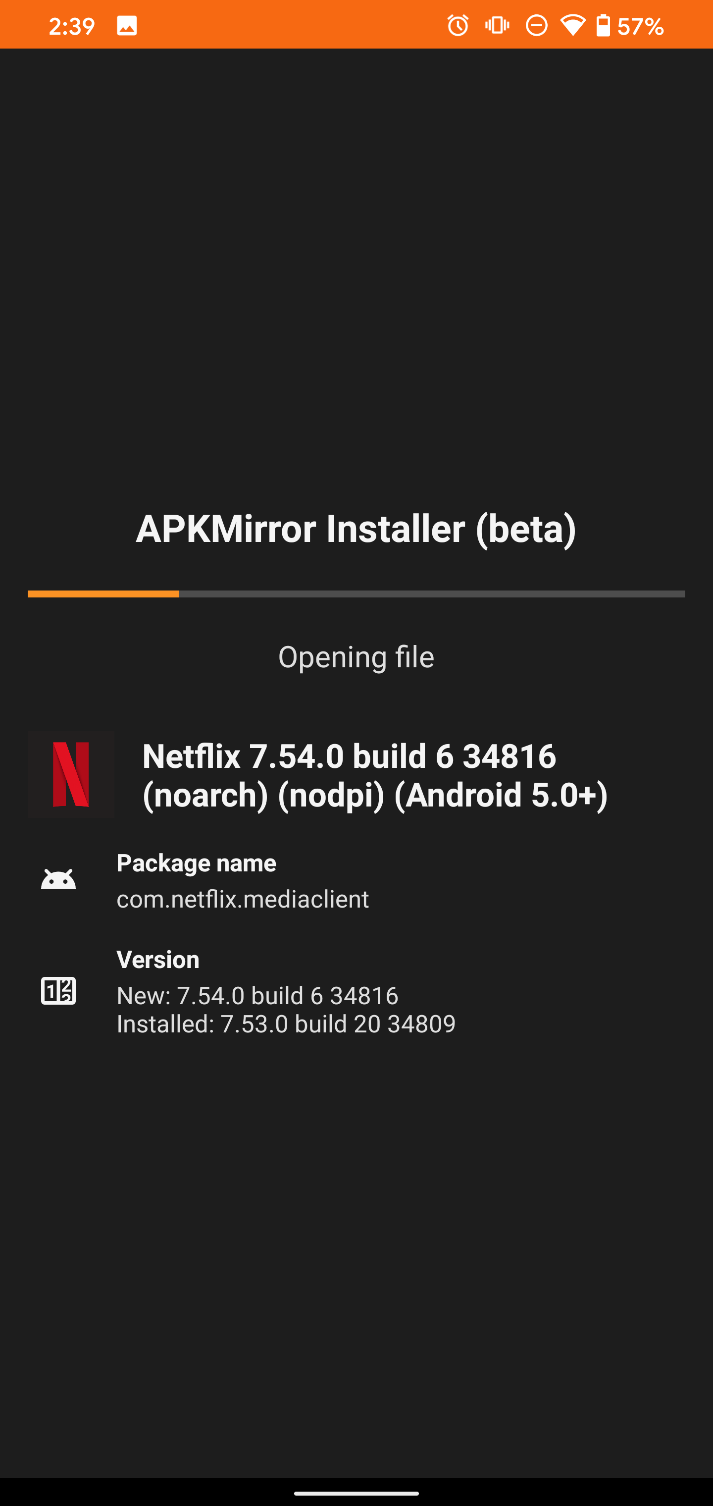 Screenshot of APK Mirror Installer installing Netflix