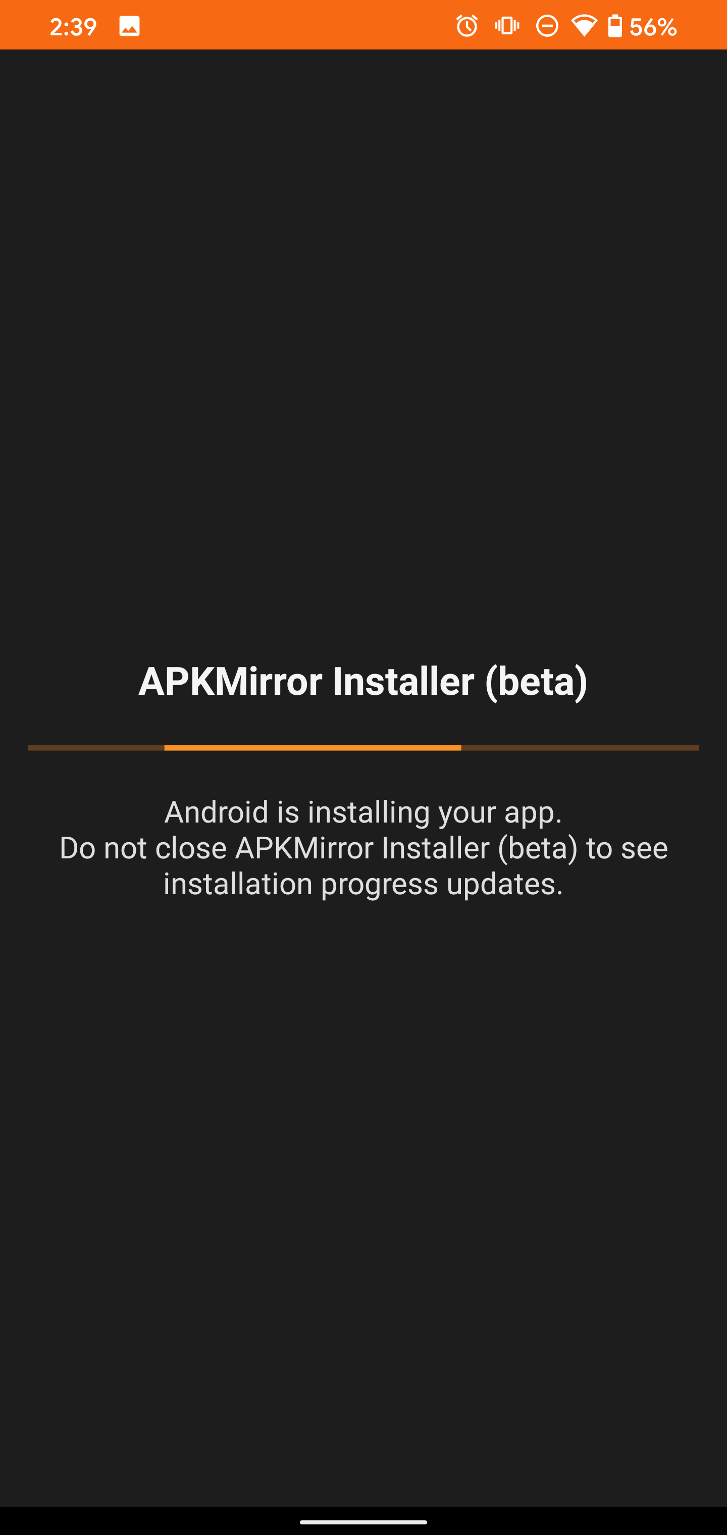 Screenshot of APK Mirror Installer app installation progress bar