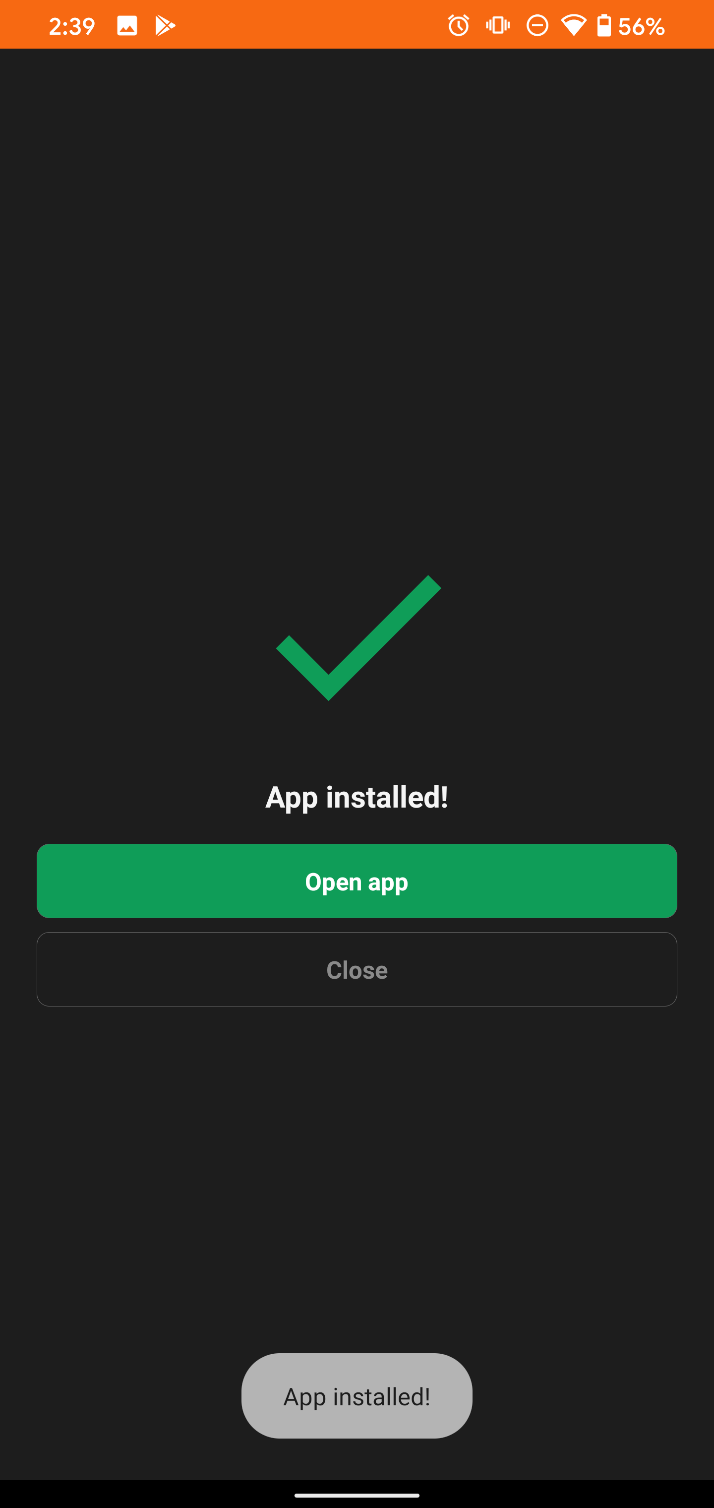 Screenshot of APK Mirror Installer showing successful App installed message