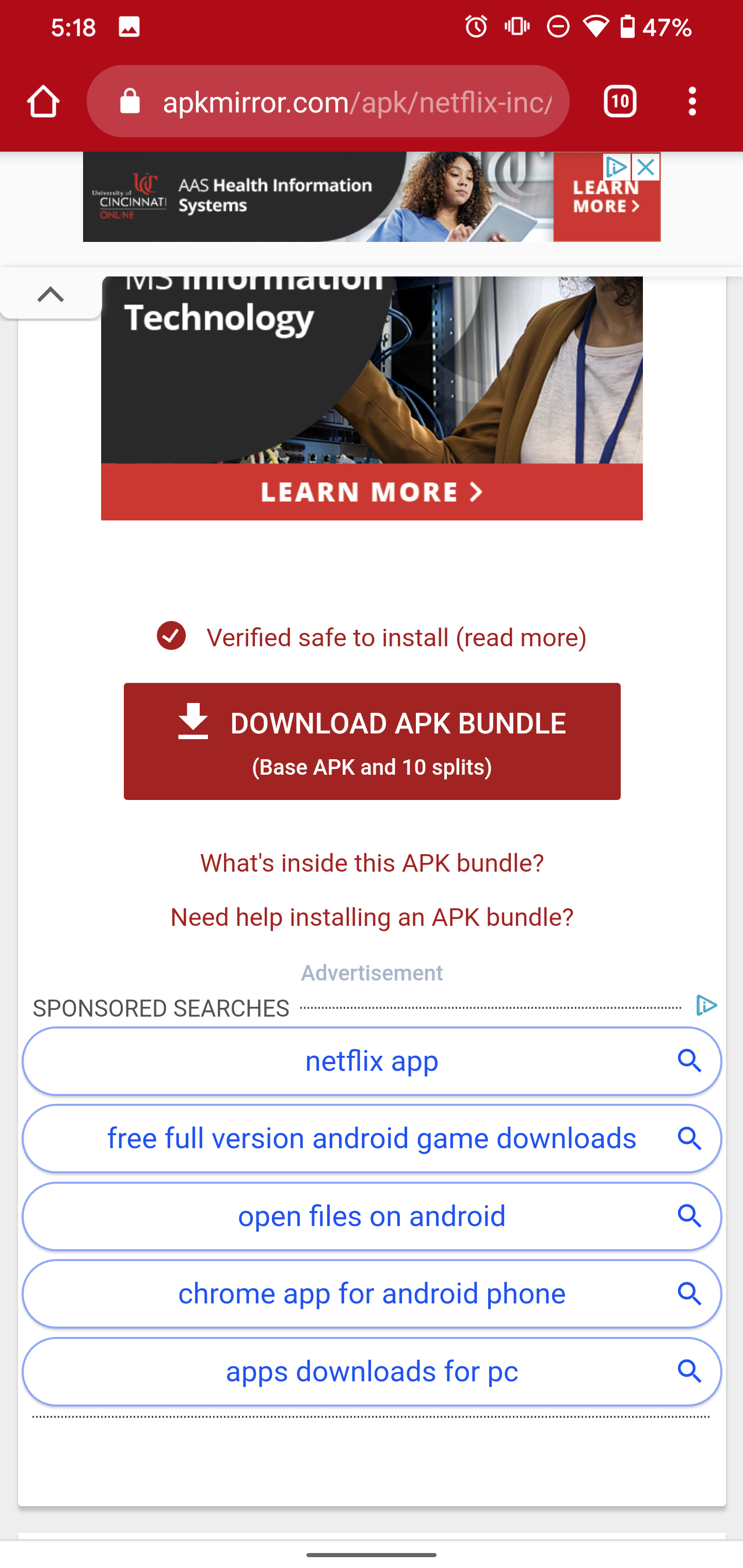 Screenshot of APK Mirror download button for app bundle