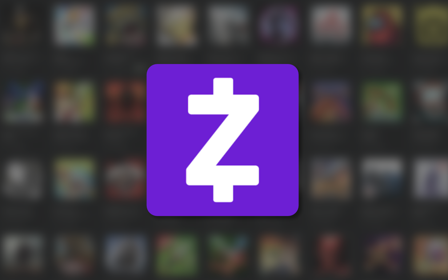 The Zelle logo in front of a blurry grey screen