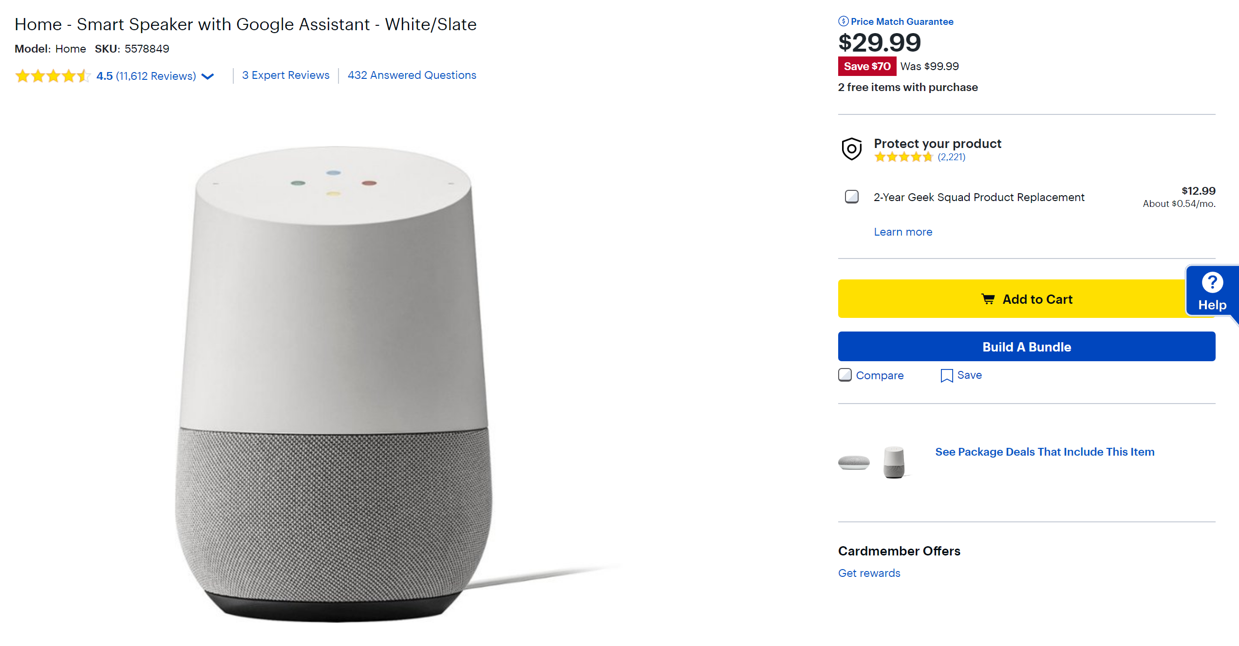 Google Smart Speaker with Google Assistant 2 Pack White/Slate 